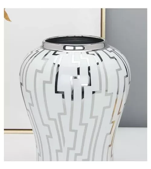 Vaso Decorativo Porcelana Chinesa Branco Prateado 50x24 - 4