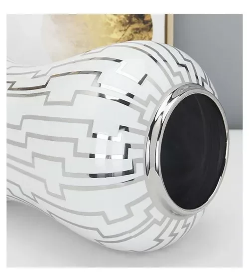 Vaso Decorativo Porcelana Chinesa Branco Prateado 50x24 - 5