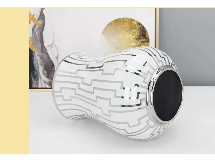 Vaso Decorativo Porcelana Chinesa Branco Prateado 50x24 - 3