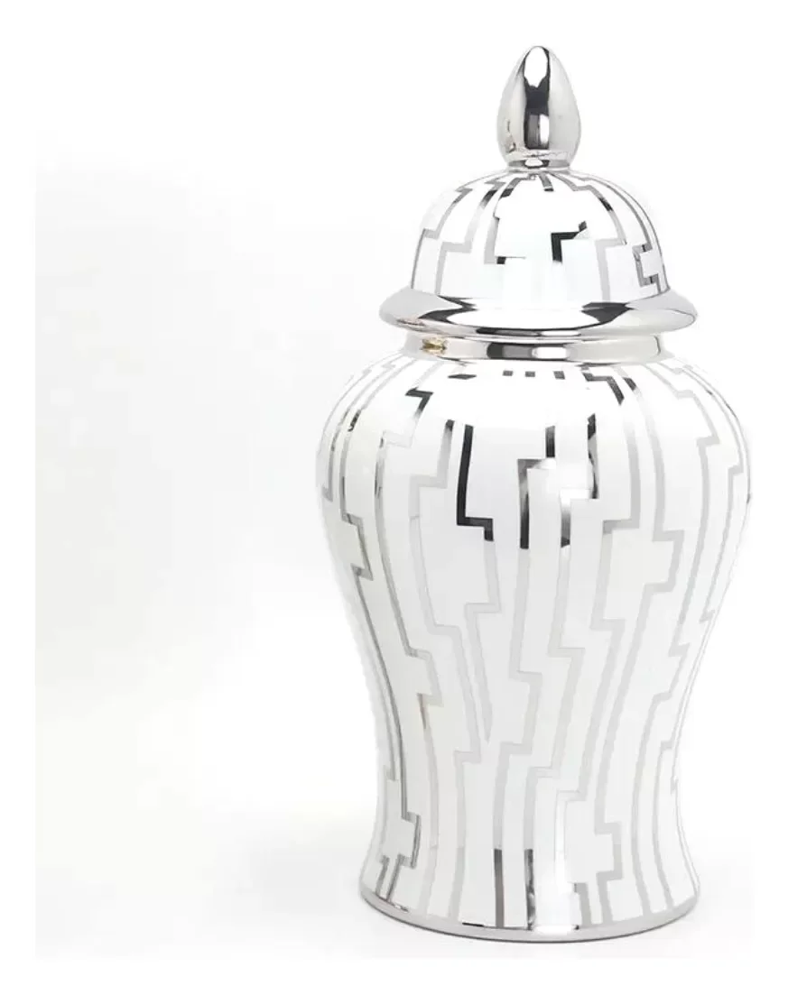 Vaso Decorativo Porcelana Chinesa Branco Prateado 50x24