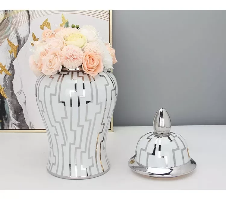 Vaso Decorativo Porcelana Chinesa Branco Prateado 50x24 - 2