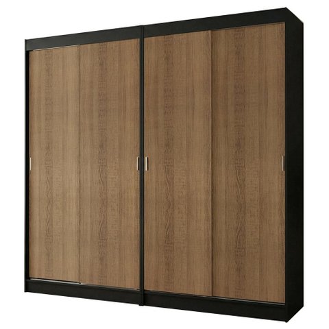 Conjunto 2 Guarda-Roupas 4 Portas de Correr Preto/Rustic Tokio Madesa