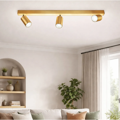 Perfil de Led Sobrepor Pontual Dourado 1m + 3 Spots 3000k