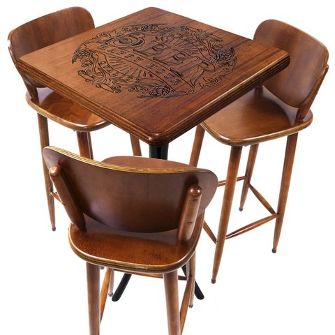 Cj Mesa Madeira 60x60cm - Bistrô Fixa 98cm + 3 Banquetas 73 - Natural - Beer Happy Hour
