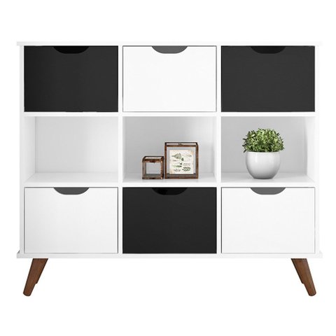 Nicho Organizador Multifuncional 3 Nichos 6 Gavetas Pés Retrô Cube Q01 Branco/Preto - Mpozenato