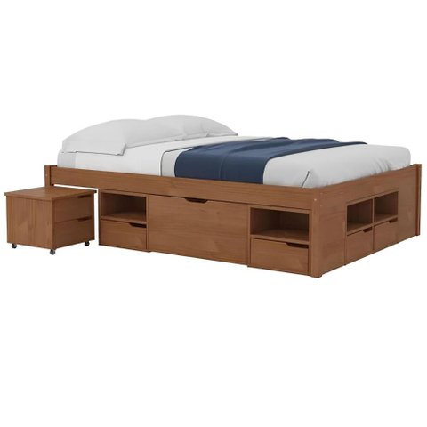 Cama Charme Casal Cor Amêndoa com 4 Gavetas e 12 Nichos 199 Cm - 73810
