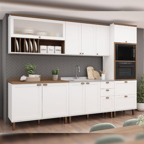 Cozinha Modulada Cristal 310 Cm Conjunto Clássico Provençal Cor:branco com Ébano