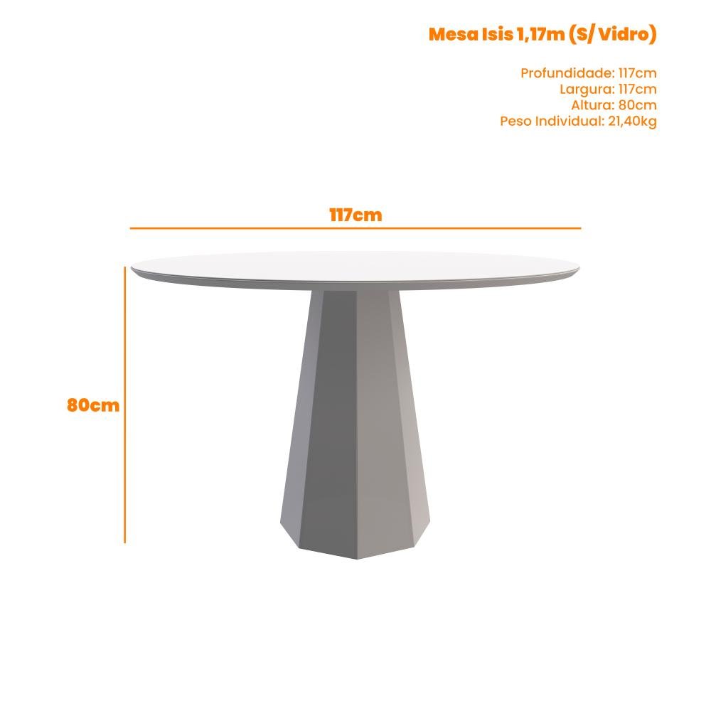 Mesa de Jantar Redonda Isis C/tampo Madeirado S/vidro 1,20m New Ceval - Off White/ype - 2