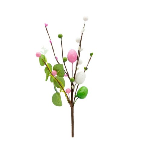 Galho Decorativo de Pascoa com Ovos Coloridos e Folhas 30cm
