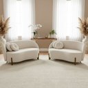 Ver imagem 1 de Kit 02 Sofás Orgânicos 2 Lugares C/2 Almofadas Curvo Sala Recepção Amsterdã Boucle Off White - Monta