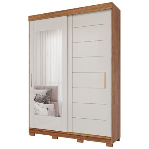 Guarda Roupa Lia 2 Portas Correr com Espelhos Pés Mdf