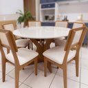 Ver imagem 1 de Mesa de Jantar 1,35m C/ 6 Cadeiras Dalla Costa 100% Mdf Cor:off White com Freijó e Cesare Claro