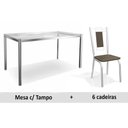 Ver imagem 1 de Sala de Jantar Completa Reno c/ Tampo Vidro 150cm + 6 Cadeiras Florença Cromado/Courano Marrom - Kap