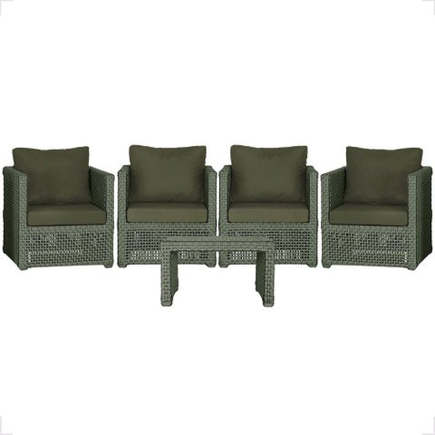 Mesa Centro e 4 Poltronas Madri Corda Náutica Estofado 13 Trama Original