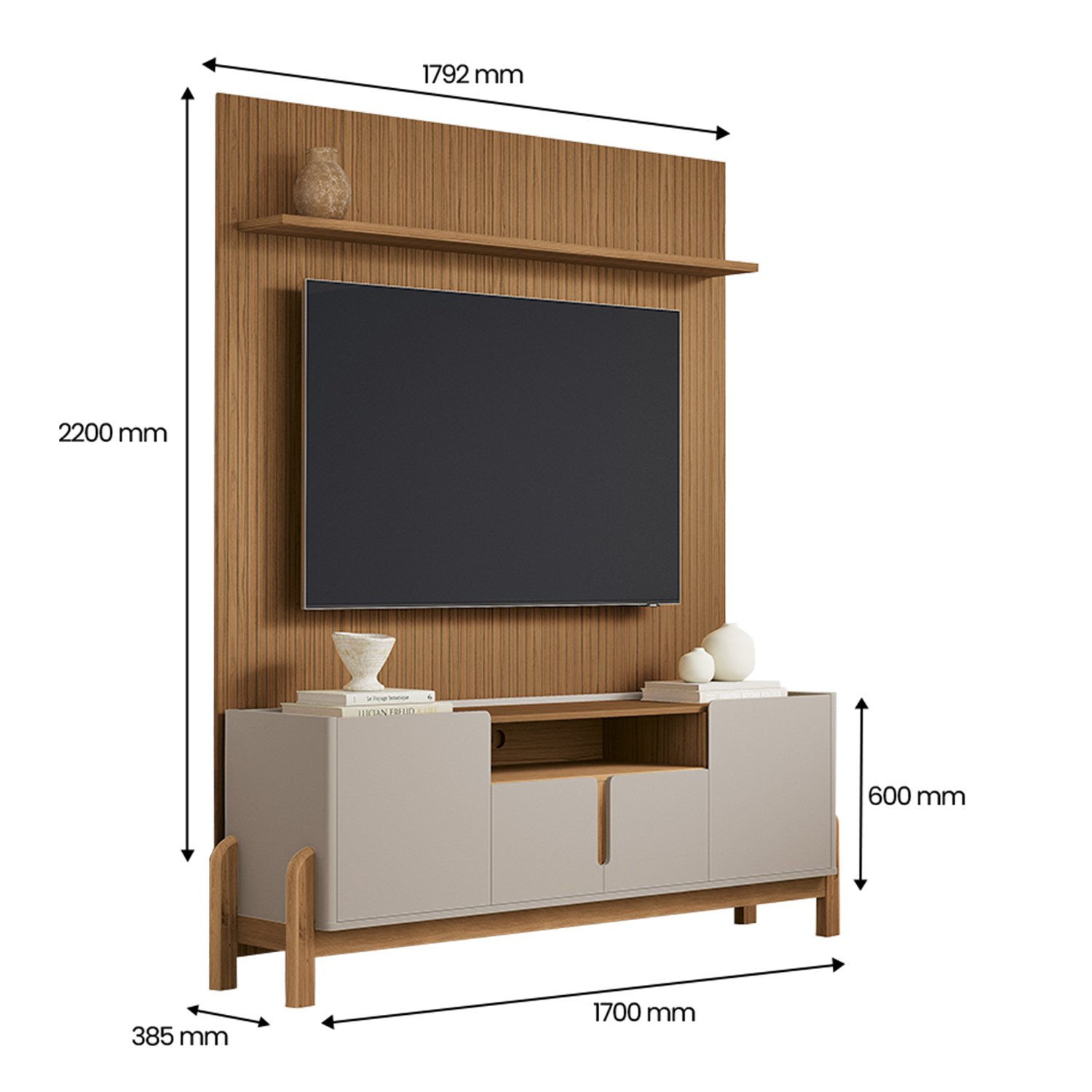 Rack com Painel 1.80 Lizz Off White com Cedro - Móveis Casa D