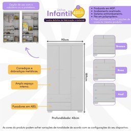 Guarda-roupas Infantil Flex 3 Portas e 2 Gavetas Algodão Doce Multimóveis Mp4245 Branco - 2