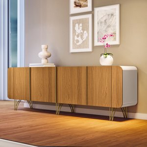 Aparador Buffet Bancada Saluti Hb Móveis 220cm - Off White/cinamono