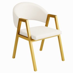 Cadeira de Jantar Antonella Corino Estilo Poltrona com Pés Dourado - 7 Decor Branco
