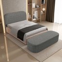 Ver imagem 1 de Cabeceira Cama Box Casal 140cm Lanna com Puff Recamier Doha W01 Linho Mescla Chumbo - Lyam Decor