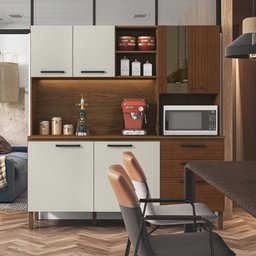 Armario de Cozinha Compacta 7 Portas 2 Gavetas Mega - Nogueira/off White/ripado - 9