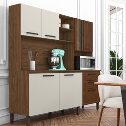 Armario de Cozinha Compacta 7 Portas 2 Gavetas Mega - Nogueira/off White/ripado - 8