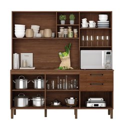 Armario de Cozinha Compacta 7 Portas 2 Gavetas Mega - Nogueira/off White/ripado - 3