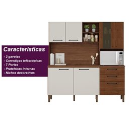 Armario de Cozinha Compacta 7 Portas 2 Gavetas Mega - Nogueira/off White/ripado - 6