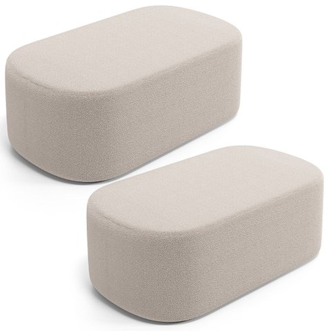 Kit 02 Puffs Decorativos Orgânico para Living Quarto 100cm Doha W01 Bouclê Creme - Lyam Decor