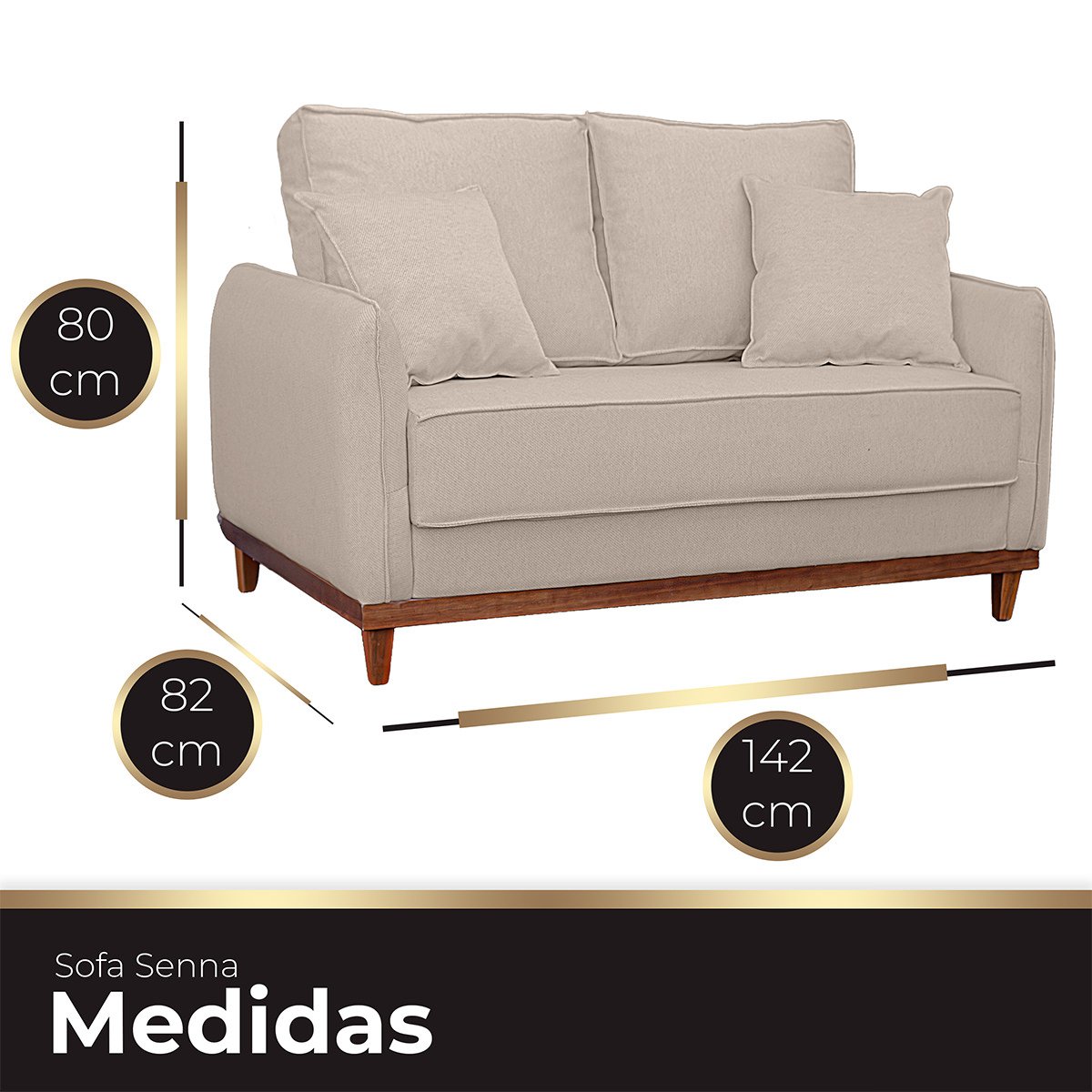 Kit Sofa Sena 2 e 3 Lugares Base de Madeira para Sala Hotel Linho Palha - 2