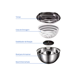 Secador Centrifuga Lavadora Salada Cozinha Secadora Legumes Verduras Aço Inox - 8