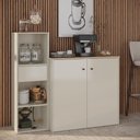 Ver imagem 4 de Conjunto de Escritório 2 Peças Smart Office Livreiro e Aparador Buffet - Off White e Cedro