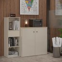 Ver imagem 1 de Conjunto de Escritório 2 Peças Smart Office Livreiro e Aparador Buffet - Off White e Cedro