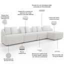 Ver imagem 3 de Sofá 5 Lugares com Chaise Direito Sala Living 394cm Arlo F04 Bouclê Off White - Lyam Decor