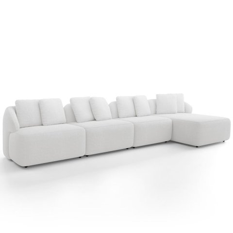 Sofá 5 Lugares com Chaise Direito Sala Living 394cm Arlo F04 Bouclê Off White - Lyam Decor