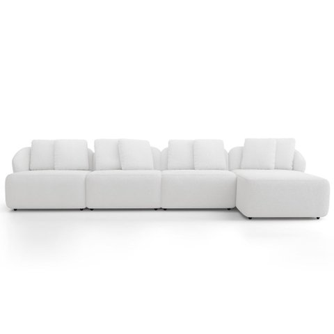 Sofá 5 Lugares com Chaise Direito Sala Living 394cm Arlo F04 Bouclê Off White - Lyam Decor