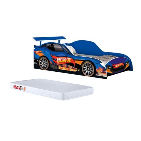 Cama Design Carro Solteiro com Colchão D20 Alta Qualidade:azul