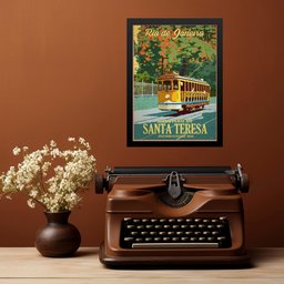 Quadro Rio de Janeiro - Bondinho Santa Tereza 24x18cm - com Vidro:moldura Preta - 1