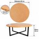 Ver imagem 3 de Mesa de Centro Auxiliar Mesa de Apoio para Sala de Estar Redonda 60cm Madeira MDF Aço Carbono