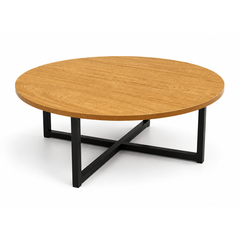 Mesa de Centro Auxiliar Mesa de Apoio para Sala de Estar Redonda 60cm Madeira MDF Aço Carbono