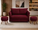 Ver imagem 5 de Kit Namoradeira Lisboa 2 Lugares + 2 Puffs Redondos em Suede para Sala Bordô Conforto e Luxo