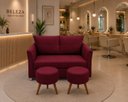 Ver imagem 3 de Kit Namoradeira Lisboa 2 Lugares + 2 Puffs Redondos em Suede para Sala Bordô Conforto e Luxo