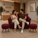 Ver mais imagens de Kit Namoradeira Lisboa 2 Lugares + 2 Puffs Redondos em Suede para Sala Bordô Conforto e Luxo