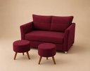 Ver imagem 1 de Kit Namoradeira Lisboa 2 Lugares + 2 Puffs Redondos em Suede para Sala Bordô Conforto e Luxo