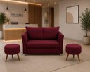 Ver imagem 4 de Kit Namoradeira Lisboa 2 Lugares + 2 Puffs Redondos em Suede para Sala Bordô Conforto e Luxo