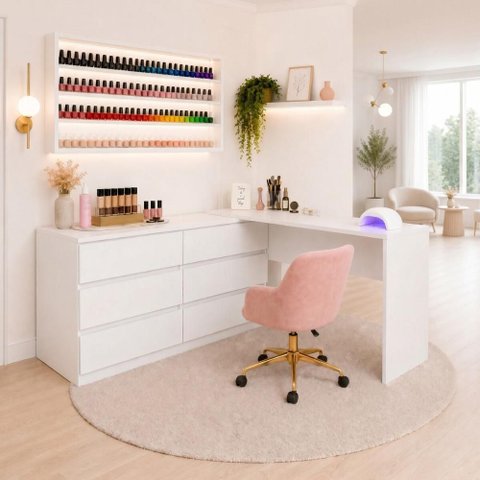 Mesa Profissional para Manicure em L com 6 Gavetas Elegance Multimóveis MP6067 Branco