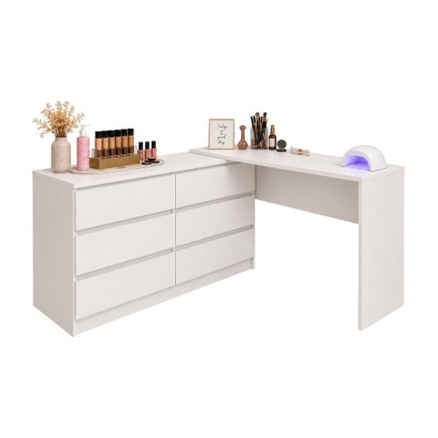 Mesa Profissional para Manicure em L com 6 Gavetas Elegance Multimóveis MP6067 Branco