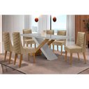 Ver imagem 1 de Conjunto: Mesa Sala Jantar Imperatriz Tampo c/ Vidro Curvo 180cm+6 Cadeiras Dafne Madeira Naturale/