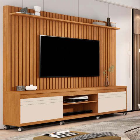 Home Theater Duas Portas com Dobradiças Metálicas Uma Prateleira Ripado Orion - Giga Móveis:nature/o