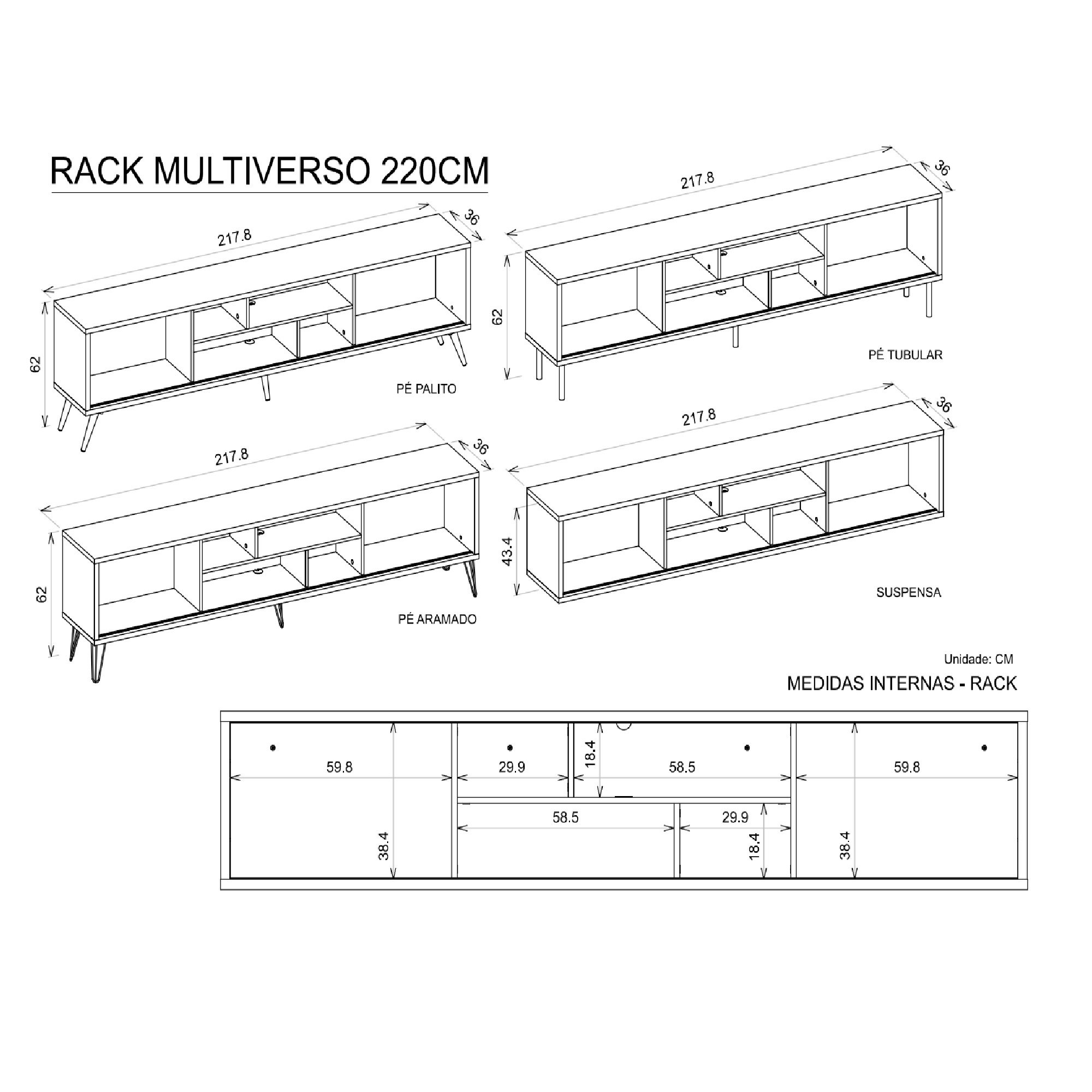 Rack para TV até 75 Polegadas Industrial 220cm em BP Porta Pier Multiverso CabeCasa MadeiraMadeira - 9