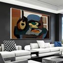 Ver mais imagens de Quadro Decorativo Pablo Picasso Natureza Com Bandolim E Bolo:60x40 cm/PRETA